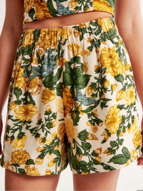 Abercrombie & Fitch Pants - Abercrombie and Fitch High Waist Floral Pull Up Waist Shorts Yellow & Green